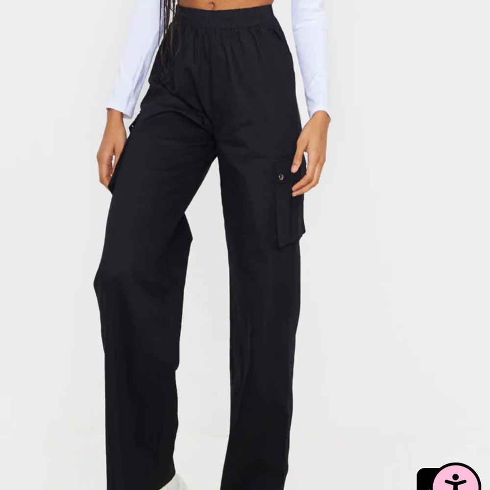 PrettyLittleThing Black Wide Leg Cargo Pant